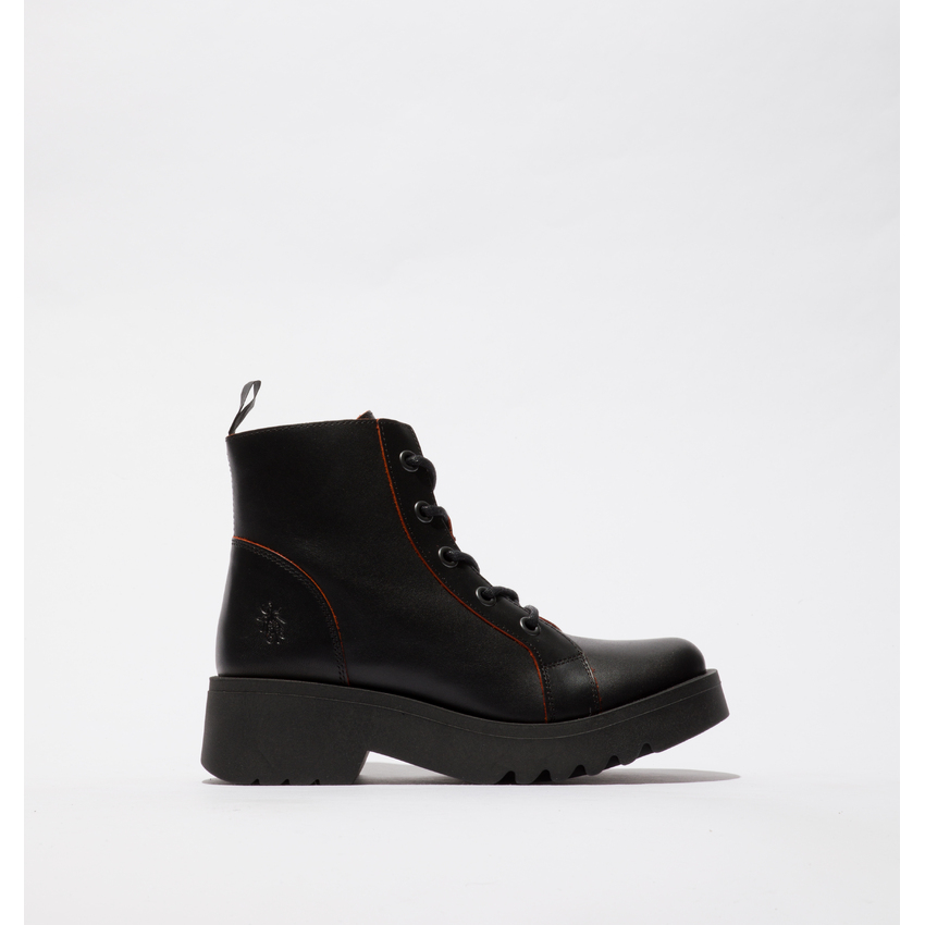 Pre-owned Fly London Women's Metz788fly Lace-up Ankle Boot In Black/red