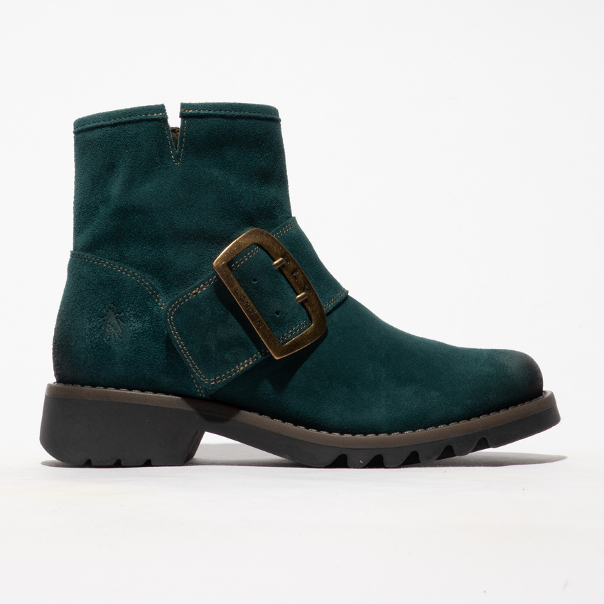 Pre-owned Fly London Women's Rily991fly Zip Up Buckle Ankle Boot In Petrol