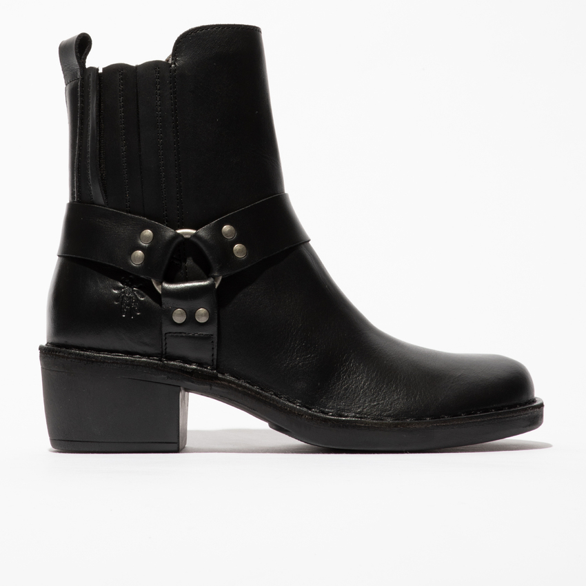 Pre-owned Fly London Women's Mebi123fly Zip Up T-strap Ankle Boot In Black